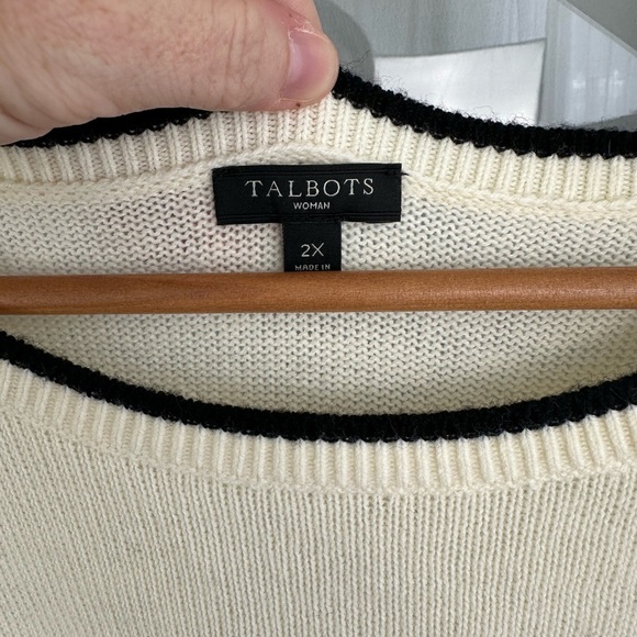 Talbots Sweater Woman 2X Cream Black Fair Isle Wool Nordic Shimmer Holiday - Picture 3 of 7